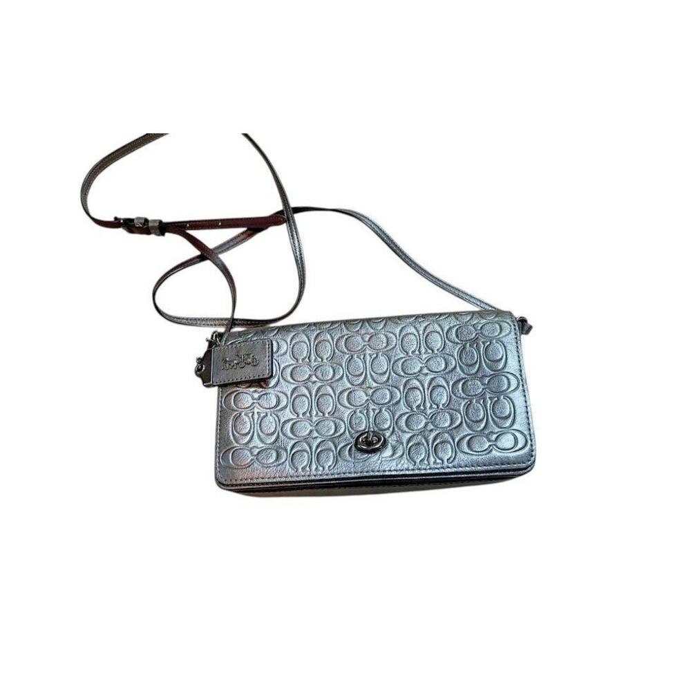 Coach 1941 Metallic Gray Leather Signature Embossed Dinky - Gunmetal - Graphite - Picture 3 of 11